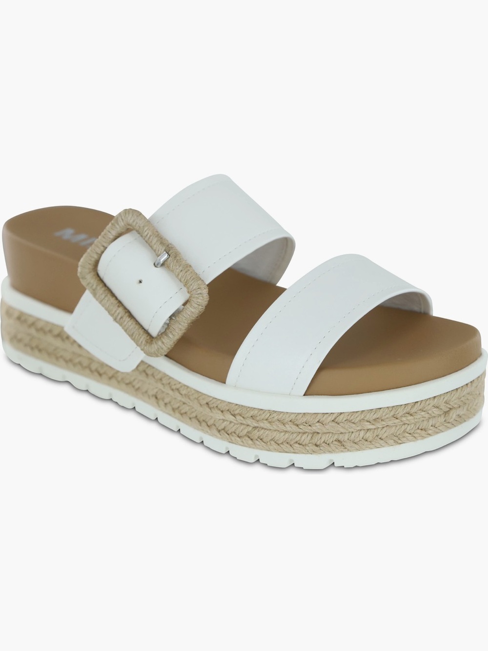 MIA White Platform Espadrille Slide Sandals with Rope Buckle